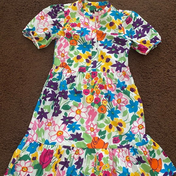 Like new, J.Crew (not factory) Floral Midi Ruffle-Hem Dress 😍 - Picture 3 of 7